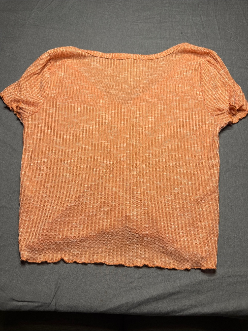 Crave Fame Peach-Orange Ribbed Button-Front V-Neck Top - Picture 3 of 3